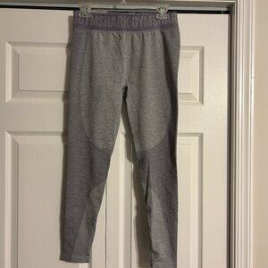 GYMSHARK Sz L Light Gray & Lavander Compression Athletic Leggings Pants
